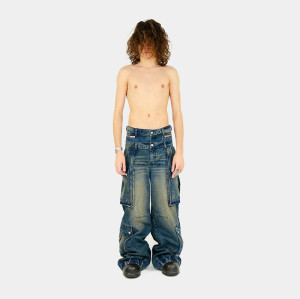 Cargo-Jeans mit individuell geschichtetem Bund | Weites Beindesign