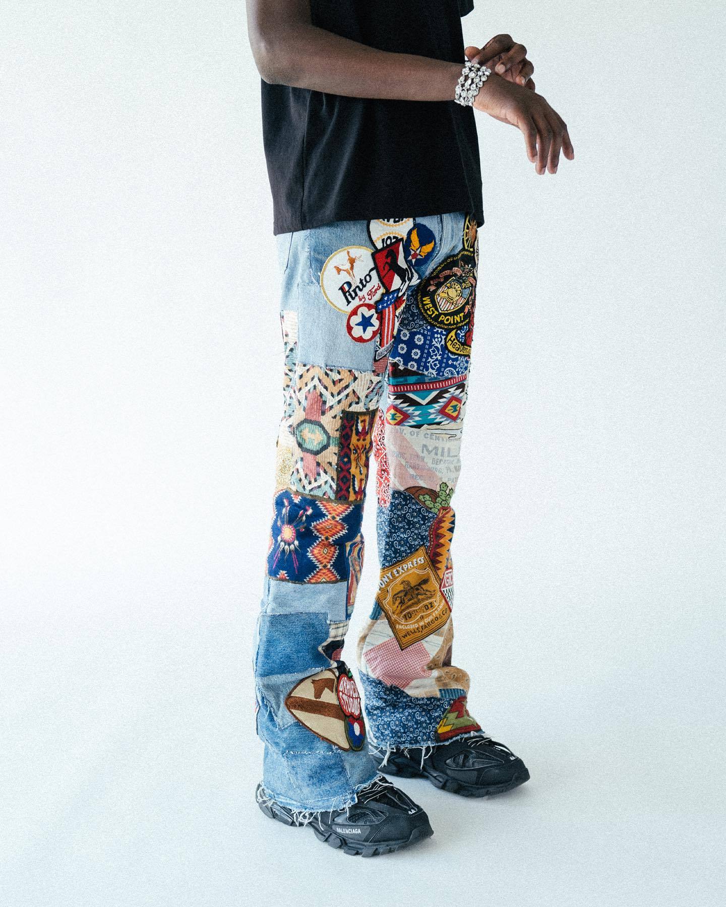 premium patchwork jeans with patches