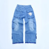 Custom Vintage Streetwear Cargo Denim | Wide Leg Multi-Pocket Design | Logo Collection