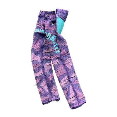 Custom Artistic Tie-Dye Denim | Pink & Purple Distressed Design | Statement Streetwear