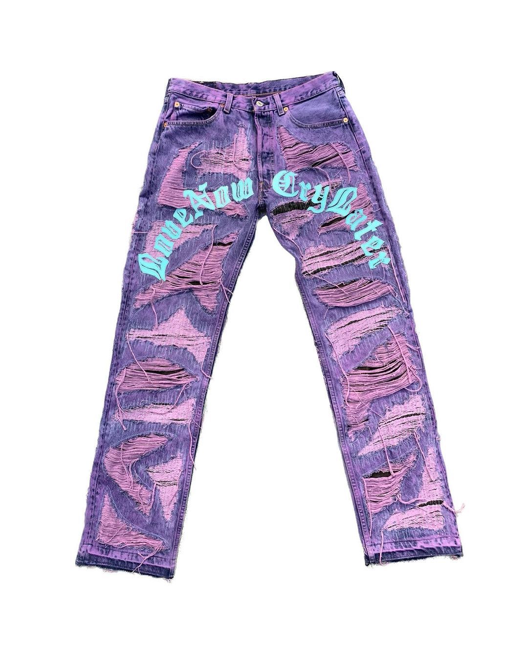 punk style colored denim pants