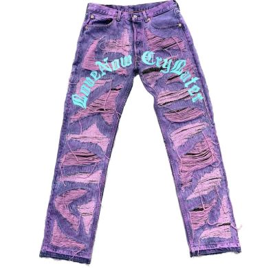 Custom Artistic Tie-Dye Denim | Pink & Purple Distressed Design | Statement Streetwear