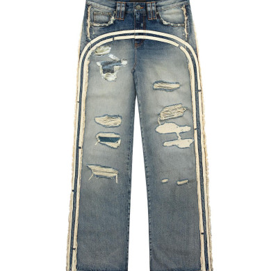 Custom Side Panel Denim | Premium Distressed Design | Architectural Stripe Detail