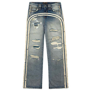 Custom Side Panel Denim | Premium Distressed Design | Architectural Stripe Detail