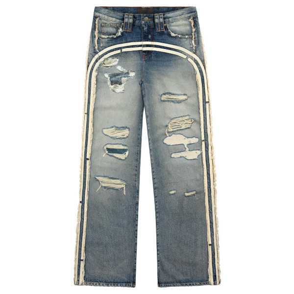 Custom Side Panel Denim | Premium Distressed Design | Architectural Stripe Detail