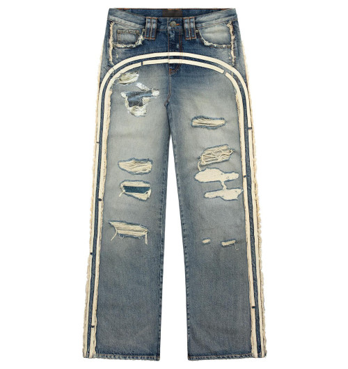 Custom Side Panel Denim | Premium Distressed Design | Architectural Stripe Detail