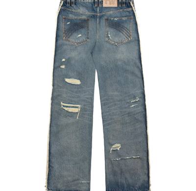Custom Side Panel Denim | Premium Distressed Design | Architectural Stripe Detail