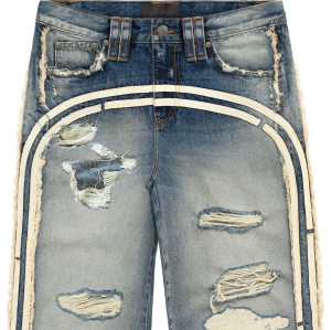 Custom Side Panel Denim | Premium Distressed Design | Architectural Stripe Detail