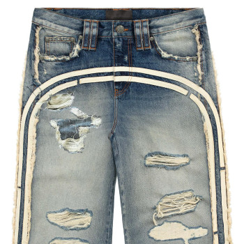 Custom Side Panel Denim | Premium Distressed Design | Architectural Stripe Detail
