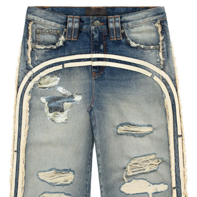 Custom Side Panel Denim | Premium Distressed Design | Architectural Stripe Detail