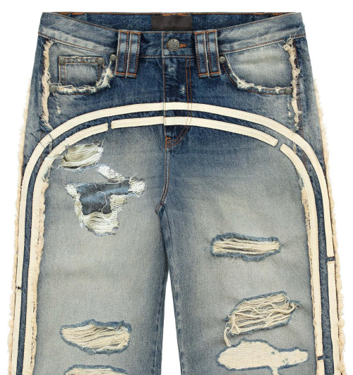 Custom Side Panel Denim | Premium Distressed Design | Architectural Stripe Detail