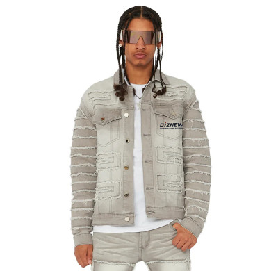 Geometric Embroidered Denim Jacket | Slim Fit Sand Collection | Premium Design