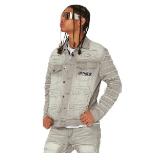 Geometric Embroidered Denim Jacket | Slim Fit Sand Collection | Premium Design
