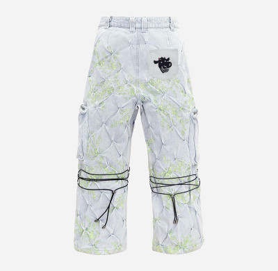 Custom Quilted Cargo Denim | Botanical Print & String Detail | Designer Collection