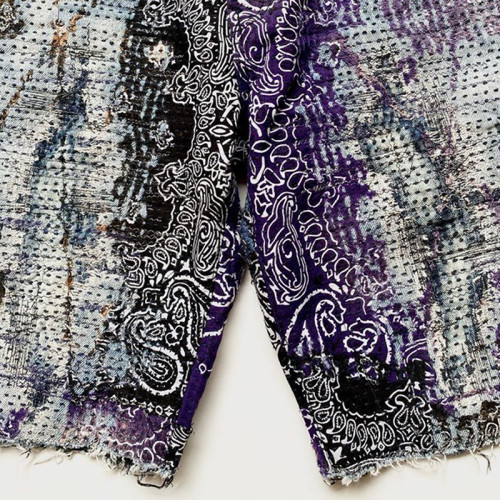 Custom Embroidered Denim Shorts | Purple Paisley Stitch Art | Designer Collection