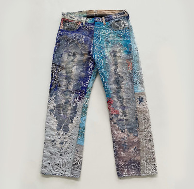 Custom Embroidered Art Jeans | Multi-Color Paisley Design | Bespoke Collection