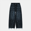 Custom Military Wide-Leg Denim | Vertical Distressed Art | Bespoke Black Design