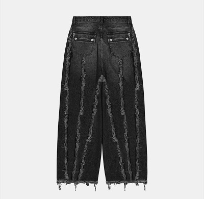 Custom Military Wide-Leg Denim | Vertical Distressed Art | Bespoke Black Design