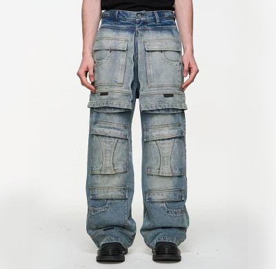 Custom Layered Cargo Denim | Multi-Panel Wide Leg Design | Bespoke Collection