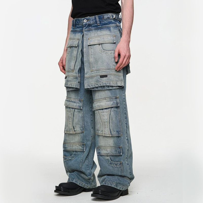 detachable panel denim pants