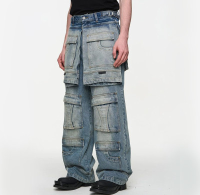 Custom Layered Cargo Denim | Multi-Panel Wide Leg Design | Bespoke Collection