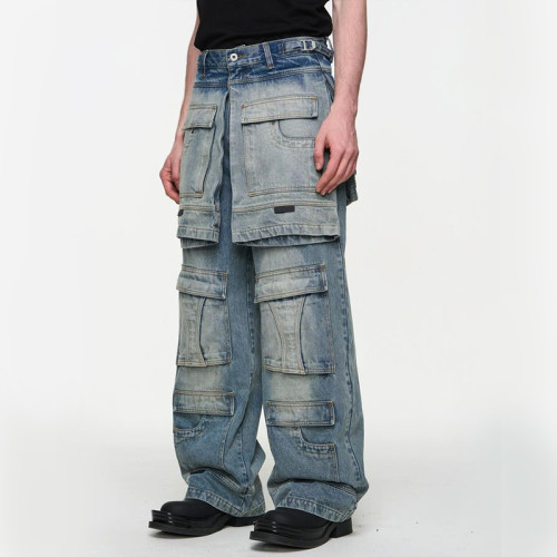 Custom Layered Cargo Denim | Multi-Panel Wide Leg Design | Bespoke Collection