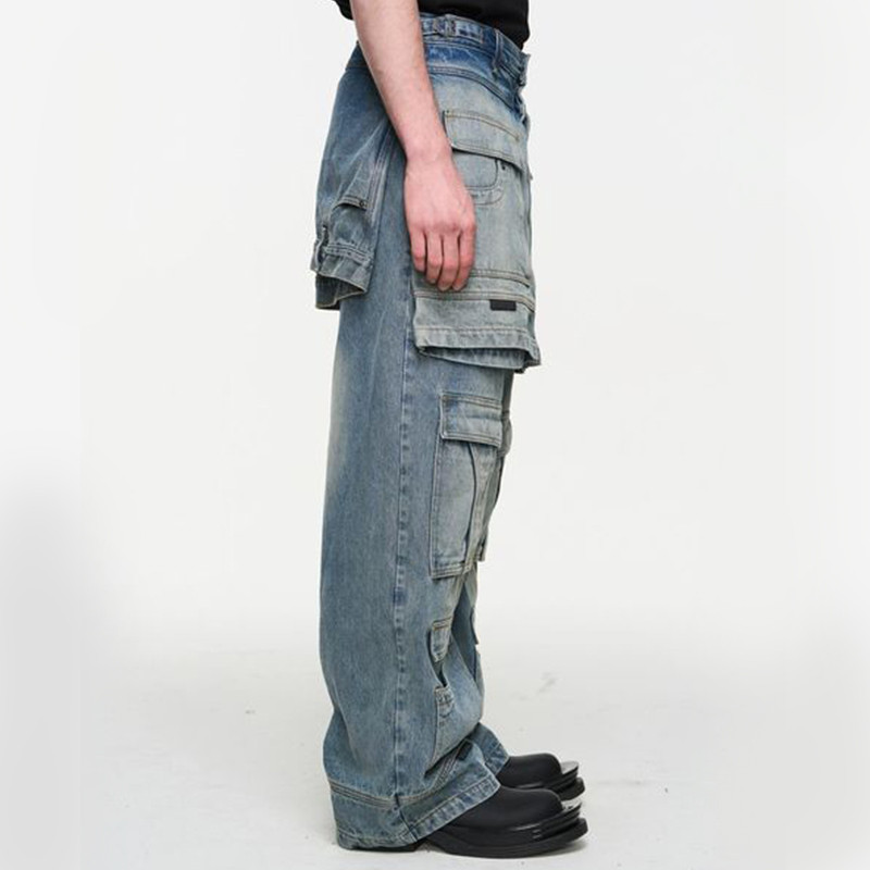 designer utility wide leg jeans