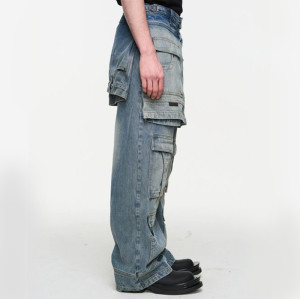 Custom Layered Cargo Denim | Multi-Panel Wide Leg Design | Bespoke Collection