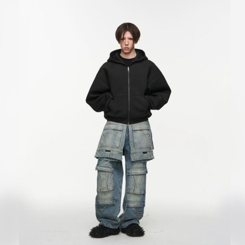 Custom Layered Cargo Denim | Multi-Panel Wide Leg Design | Bespoke Collection