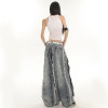 Custom Y2K Wide-Leg Women's Jeans | Dramatic Frayed Panels | Designer Collection