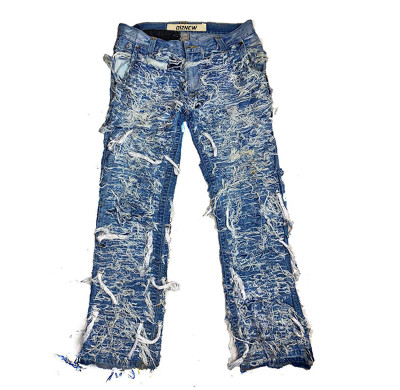 Custom Ripped Distressed Jeans & Embroidered Stitching Loose Fit Denim
