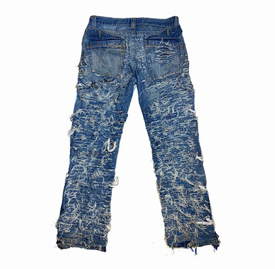 Custom Ripped Distressed Jeans & Embroidered Stitching Loose Fit Denim