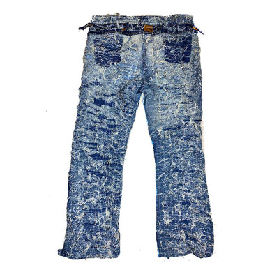 Custom Ripped Distressed Jeans & Embroidered Stitching Loose Fit Denim