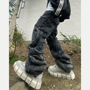 Custom Bulk Grey Baggy Jeans with Utility Pockets | Urban Streetwear