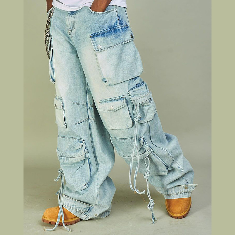 blue cargo loose jeans