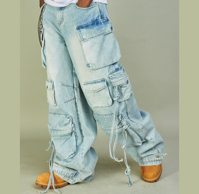 Custom Blue Chain Cargo Loose Jeans | Bold Urban Style