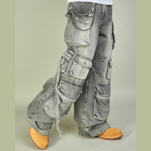 Custom Blue Chain Cargo Loose Jeans | Bold Urban Style
