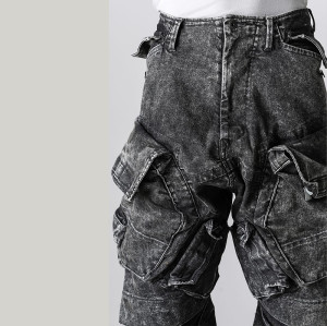 Custom Vintage Black Cargo Denim Pants – Street-Ready Multi-Pocket Design