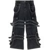 Custom Black Buckle Strap Denim Jeans – Gothic Punk Streetwear