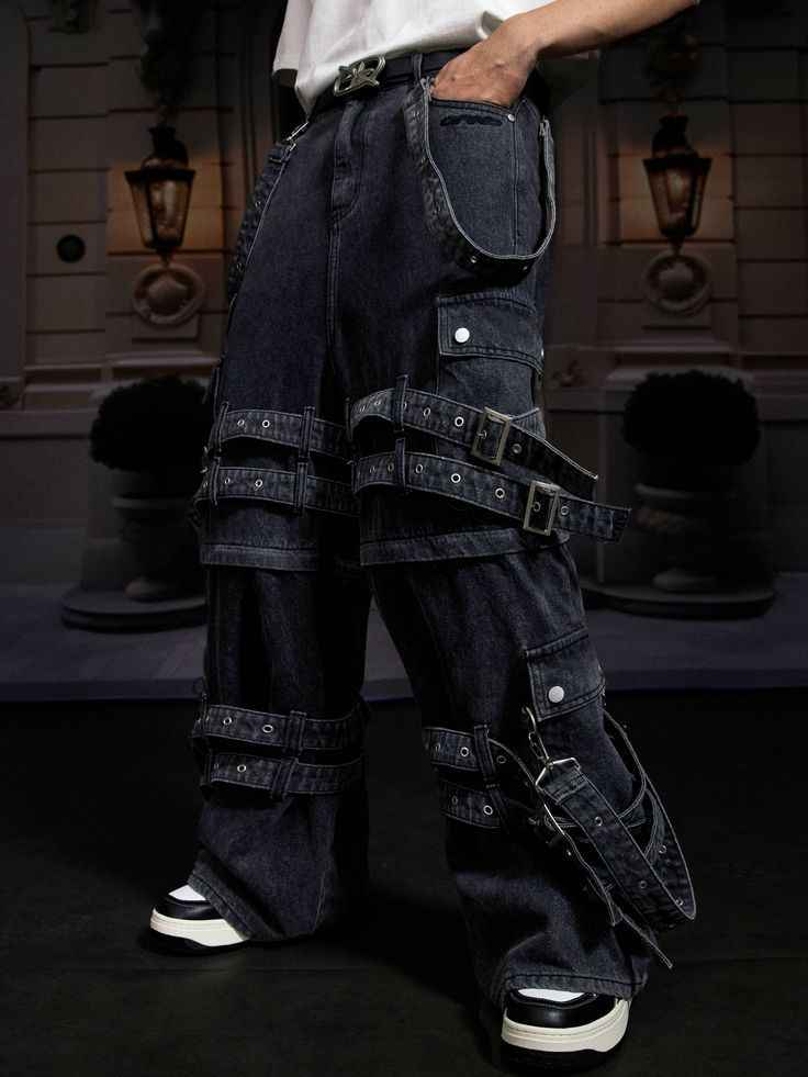 metal buckle streetwear pants