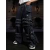 Custom Black Buckle Strap Denim Jeans – Gothic Punk Streetwear