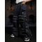 Custom Black Buckle Strap Denim Jeans – Gothic Punk Streetwear