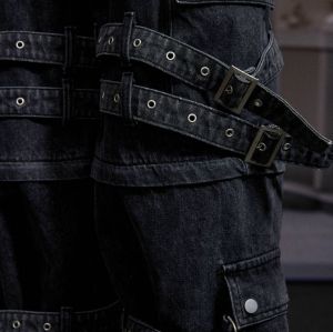 Custom Black Buckle Strap Denim Jeans – Gothic Punk Streetwear