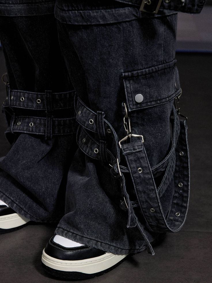 edgy buckle strap jeans