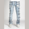 Custom Silver Foil Multi-Pocket Cargo Jeans – High-Street Metallic Denim