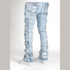 Custom Silver Foil Multi-Pocket Cargo Jeans – High-Street Metallic Denim