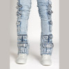 Custom Silver Foil Multi-Pocket Cargo Jeans – High-Street Metallic Denim