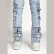 Custom Silver Foil Multi-Pocket Cargo Jeans – High-Street Metallic Denim