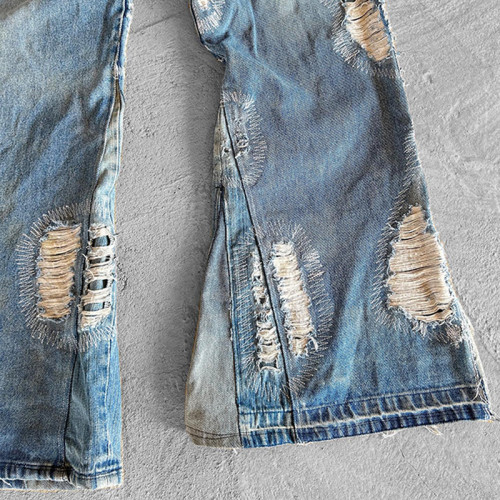 Custom Distressed Wide-Leg Jeans – Heavy Ripped Vintage Denim