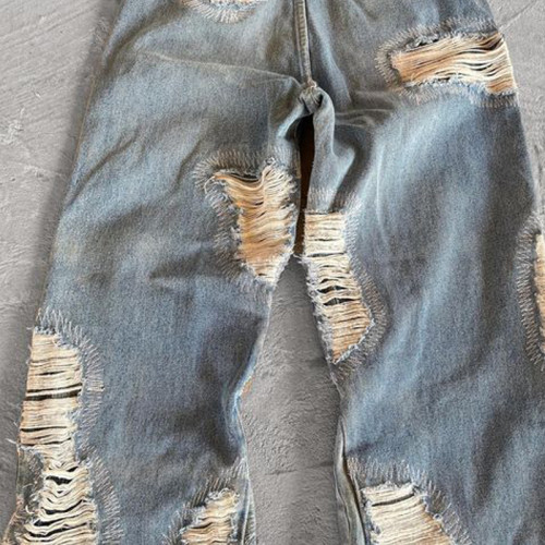 Custom Distressed Wide-Leg Jeans – Heavy Ripped Vintage Denim